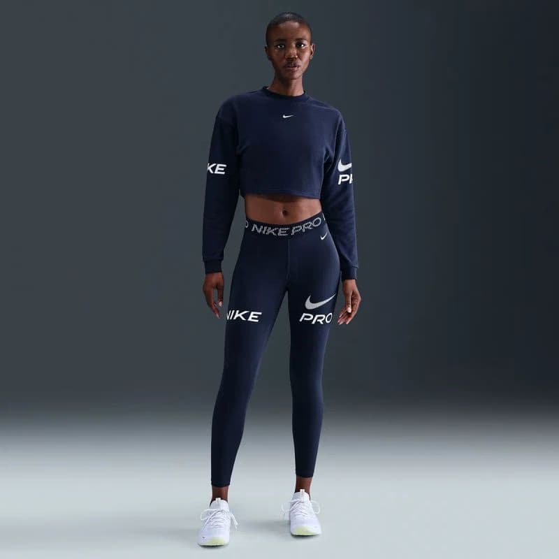 Dámska mikina NIKE PRO W NP DF FLC CREW TT GRX MIDNIGHT NAVY FOOTBALLGREY WHITE 5