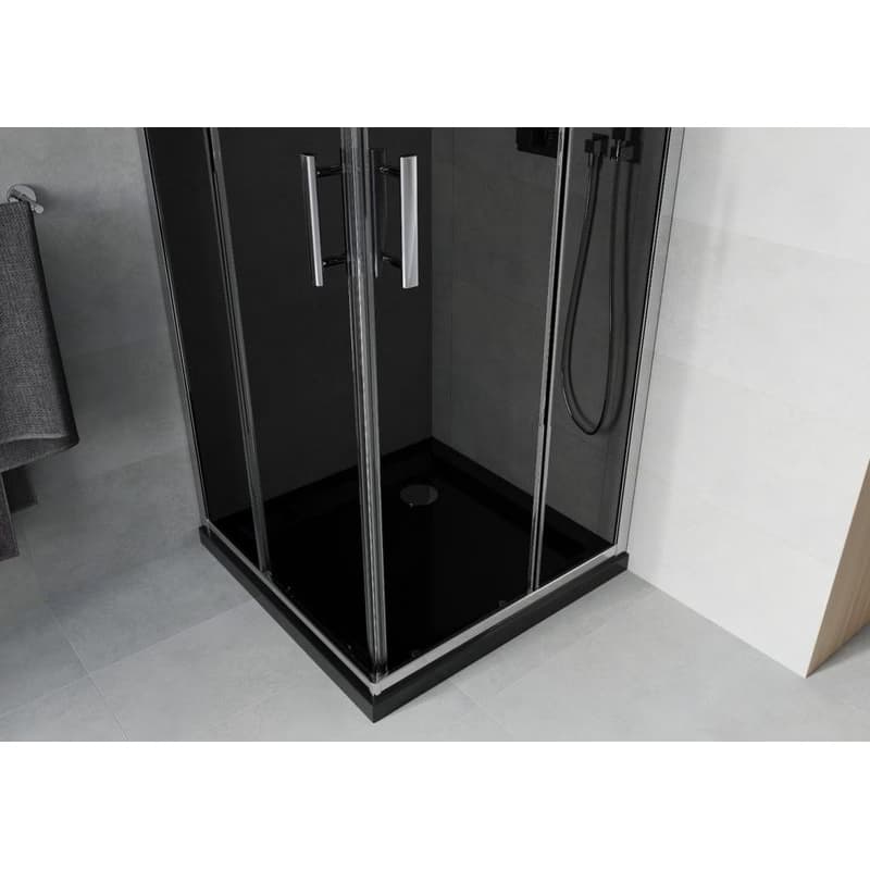MEXEN/S - Rio štvorcový sprchovací kút 80 x 80, grafit, chróm + vanička so sifónom Flat, čierny 860-080-080-01-40-4070 4