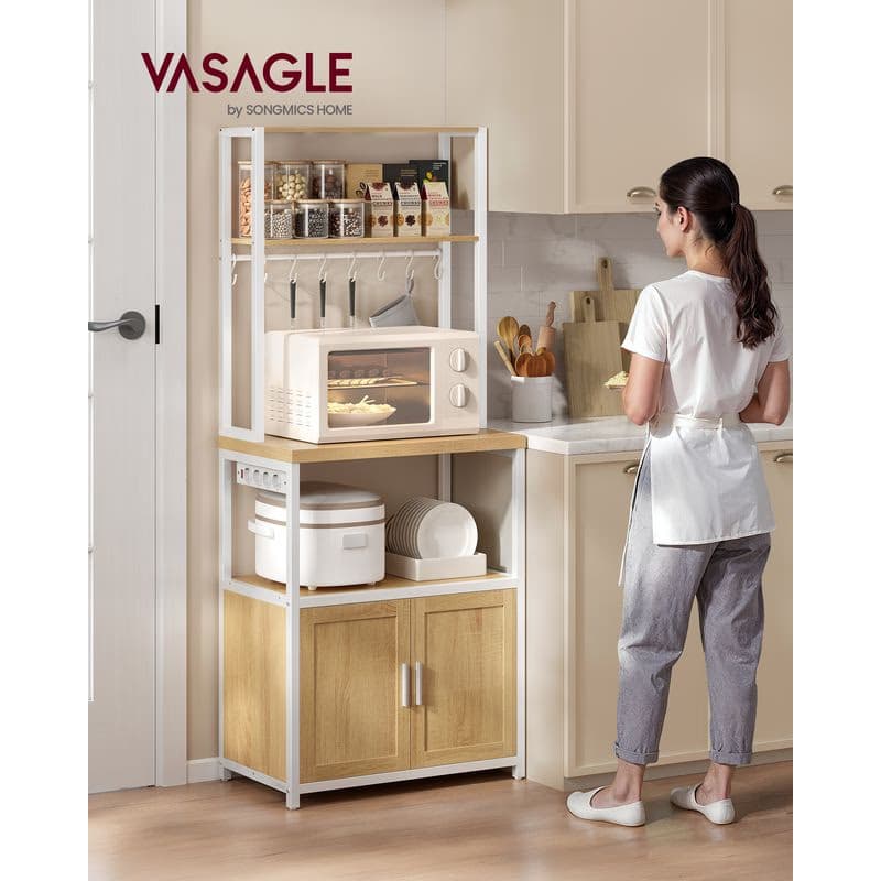 VASAGLE Kuchynský regál so zásuvkovou lištou a pracovnou doskou 60 x 170 x 40 cm dub biela 3