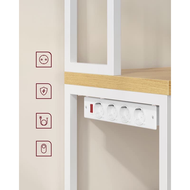 VASAGLE Kuchynský regál so zásuvkovou lištou a pracovnou doskou 60 x 170 x 40 cm dub biela 5