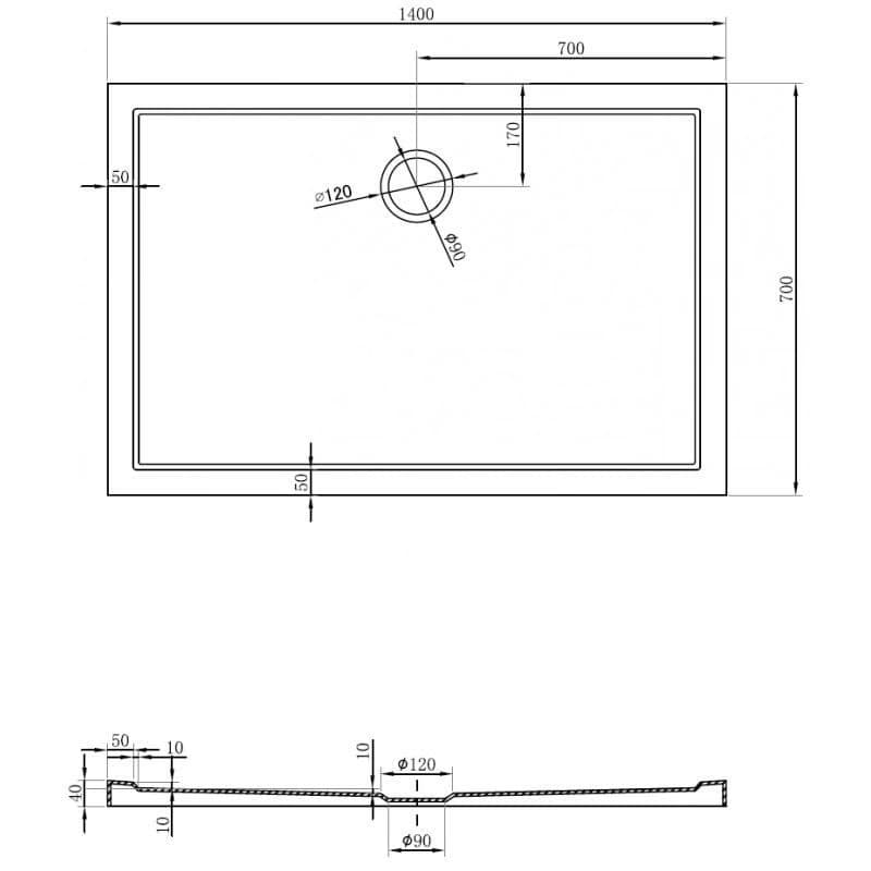 MEXEN - Flow sprchová vanička obdĺžniková slim 70 x 140, čierna mat 46R707014 6