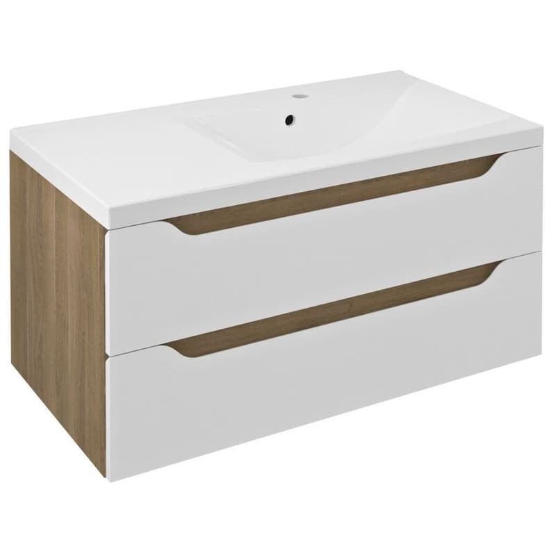 SAPHO - WAVE umývadlová skrinka 89,7x45x47,8cm, pravá, biela/dub cuneo WA093-3025