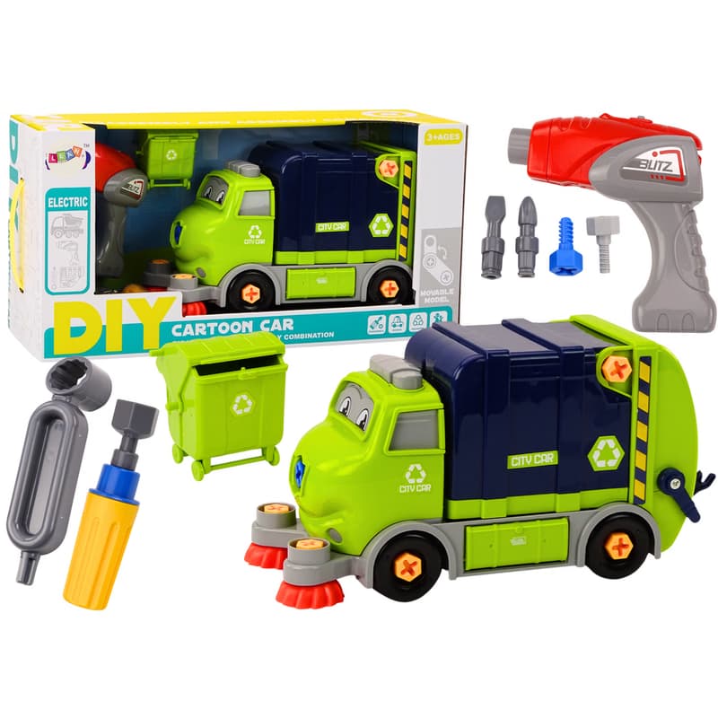 mamido Montážne smetiarske vozidlo DIY pre najmenších zelený