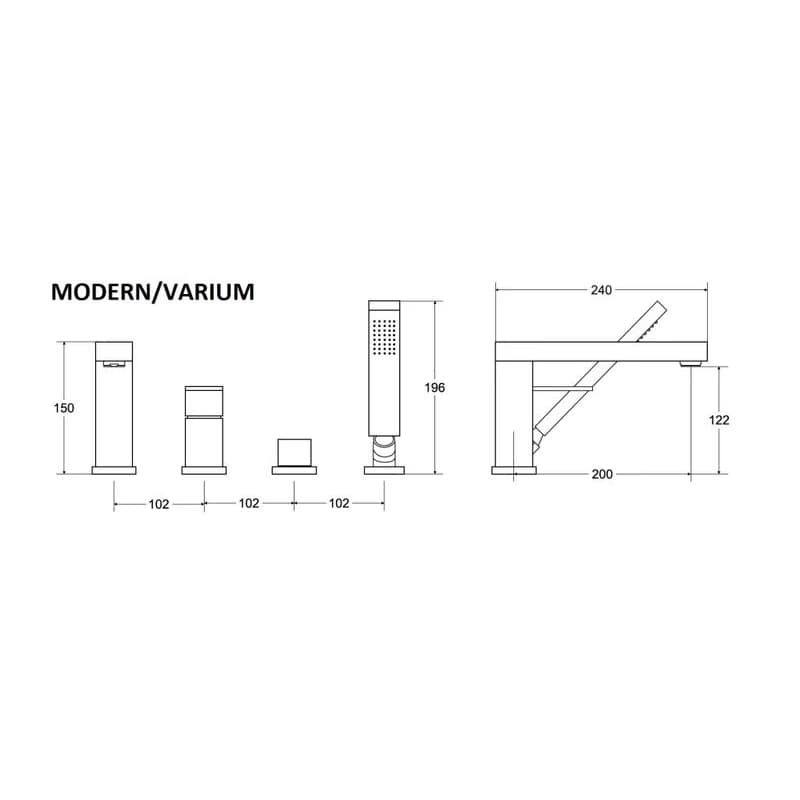 BESCO - 4 - otvorová vaňová batéria MODERN/VARIUM chróm s príslušenstvom BABWMV4CH 2