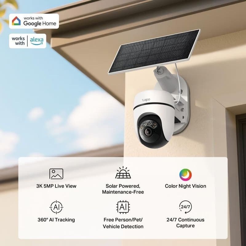 TP-Link Tapo C630 KIT vonkajšia kamera, solárny panel (5MP, 3K, 1620p, IR 16m, WiFi, micro SD card, IP65) 3