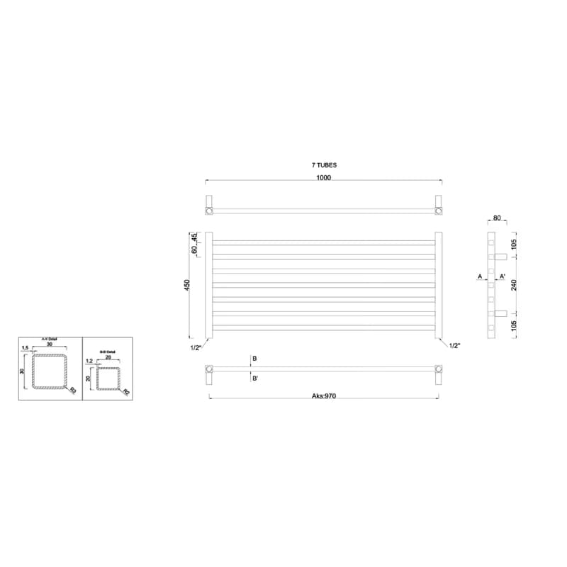 SAPHO - METRO vykurovacie teleso 1000x450 chrom 0411-10 4
