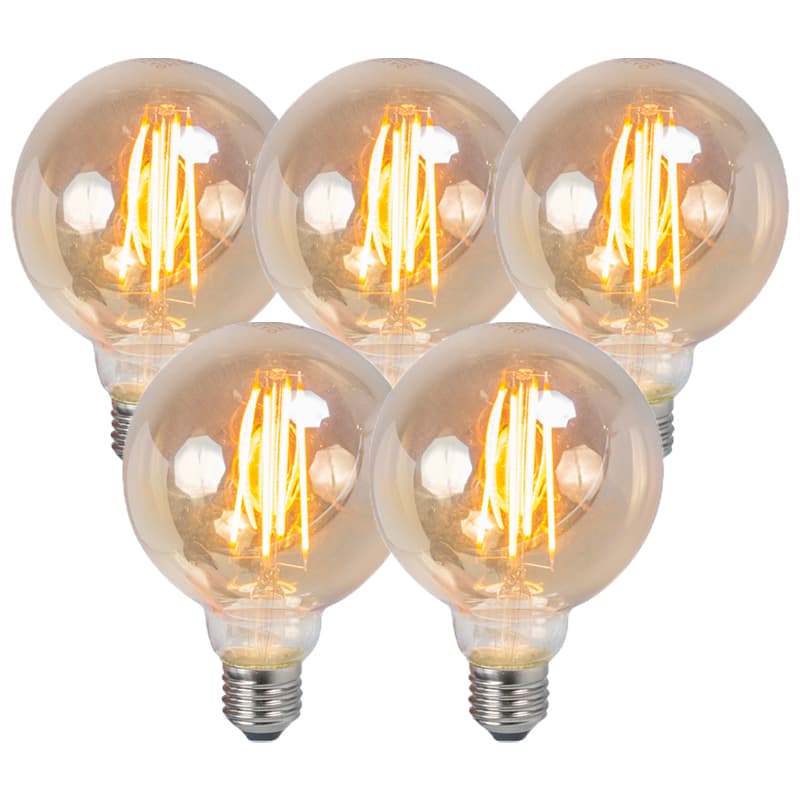 Sada 5 E27 stmievateľných LED žiaroviek s vláknom dymové 5W 450lm 2200K
