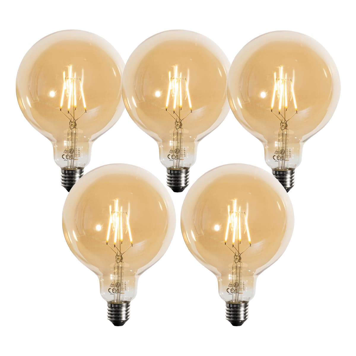 Sada 5 ks E27 3-stupňová stmievateľná LED lampa zlatá G125 4W 450lm 2700K