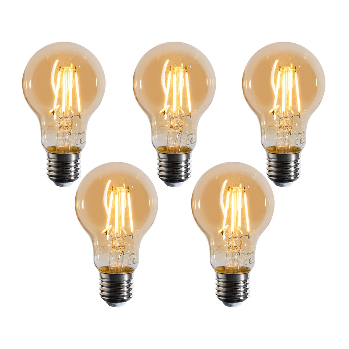 Sada 5 stmievateľných LED žiaroviek E27 A60 zlatá 4W 420 lm 2200K