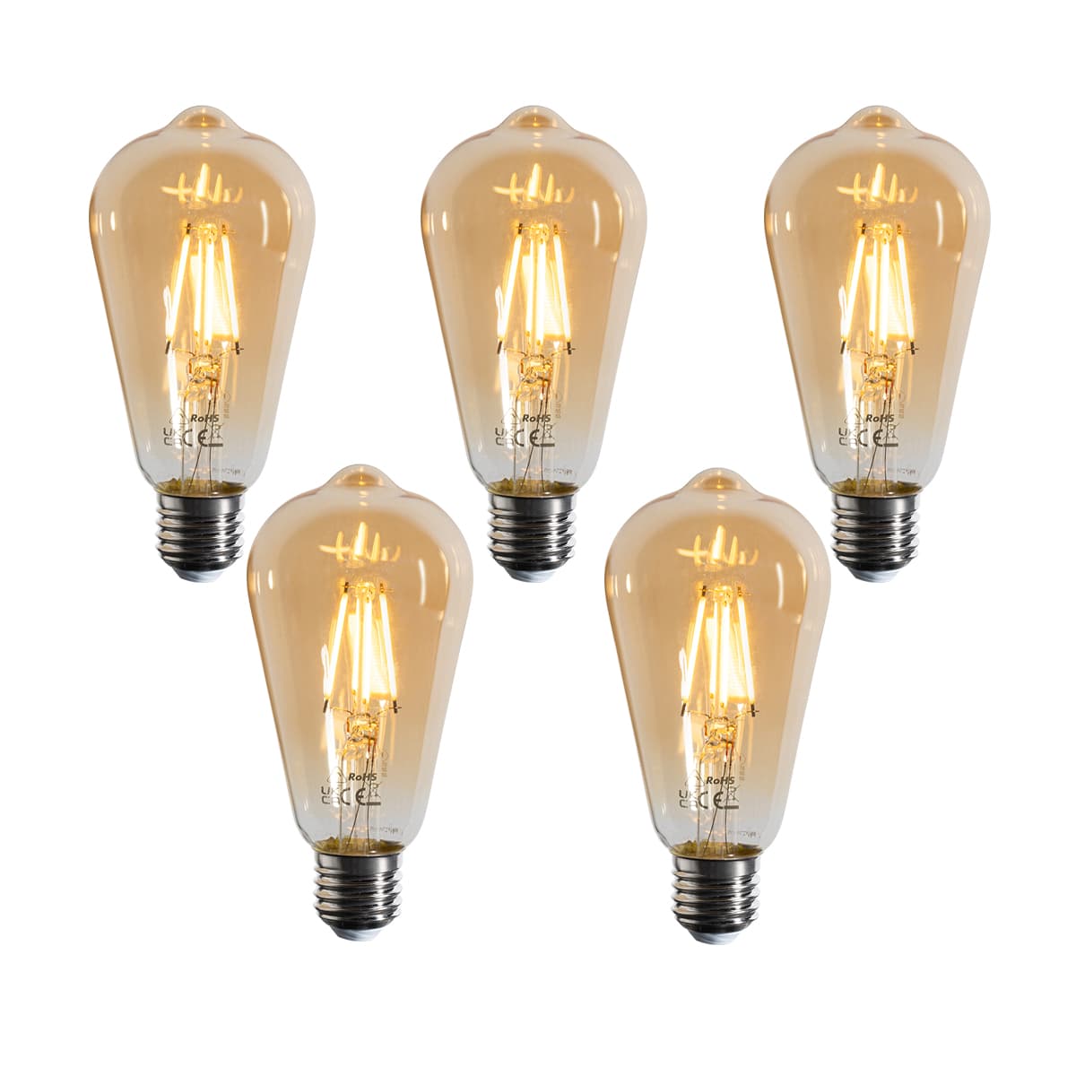 Sada 5 stmievateľných LED žiaroviek E27 Filament ST64 zlatá 4,5W 450 lm 2200K
