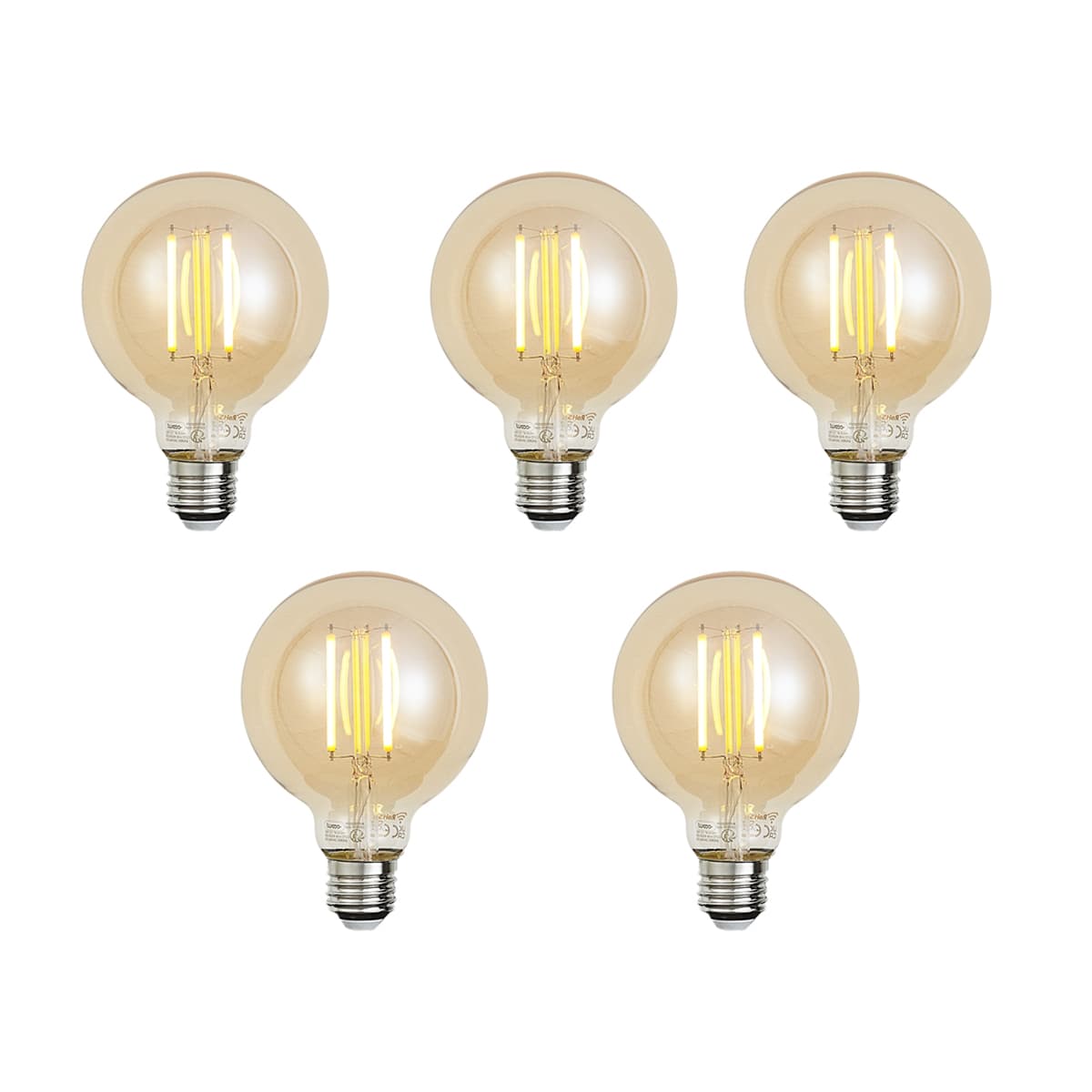 Sada 5 inteligentných stmievateľných LED žiaroviek E27 G95 zlatá 7W 806 lm 1800-6500K