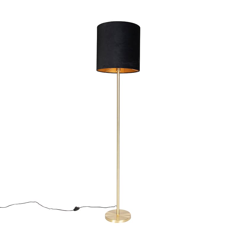 Klasická stojaca lampa mosadz s čiernym tienidlom 40 cm - Simplo