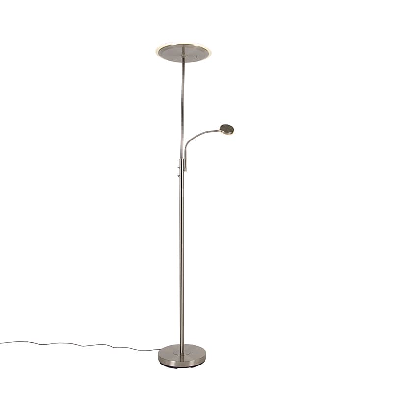 Moderná stojaca lampa oceľ vrátane LED stmievateľná s ramenom na čítanie - Strela