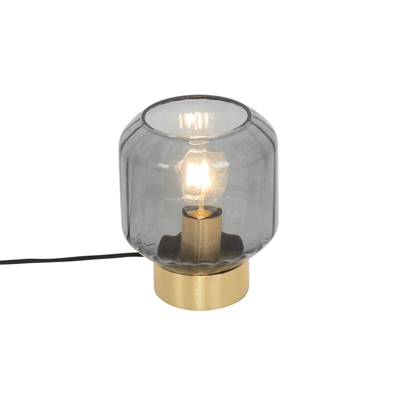 Moderná stolná lampa mosadz s dymovým sklom - Stiklo
