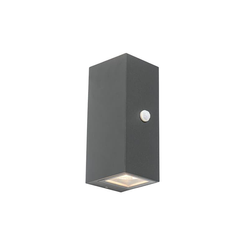Tmavosivá nástenná lampa s 2 svetlami IP44 s pohybovým senzorom - Baleno