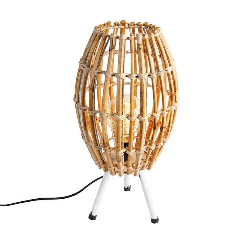 Rustikálna stolná lampa trojnožka bambus s bielou - Canna Capsule
