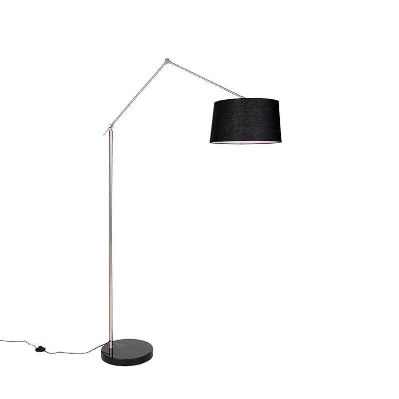 Moderná stojaca lampa oceľ s tienidlom čierny ľan 45 cm - Editor
