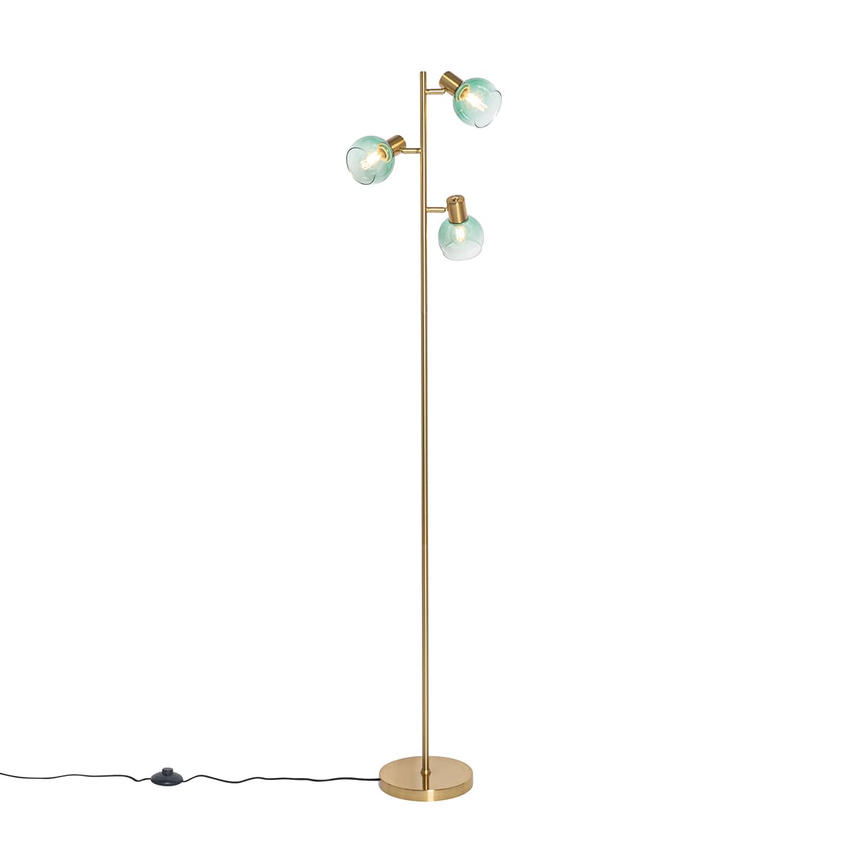 Art Deco stojaca lampa zlatá so zeleným sklom 3-svetlo - Vidro