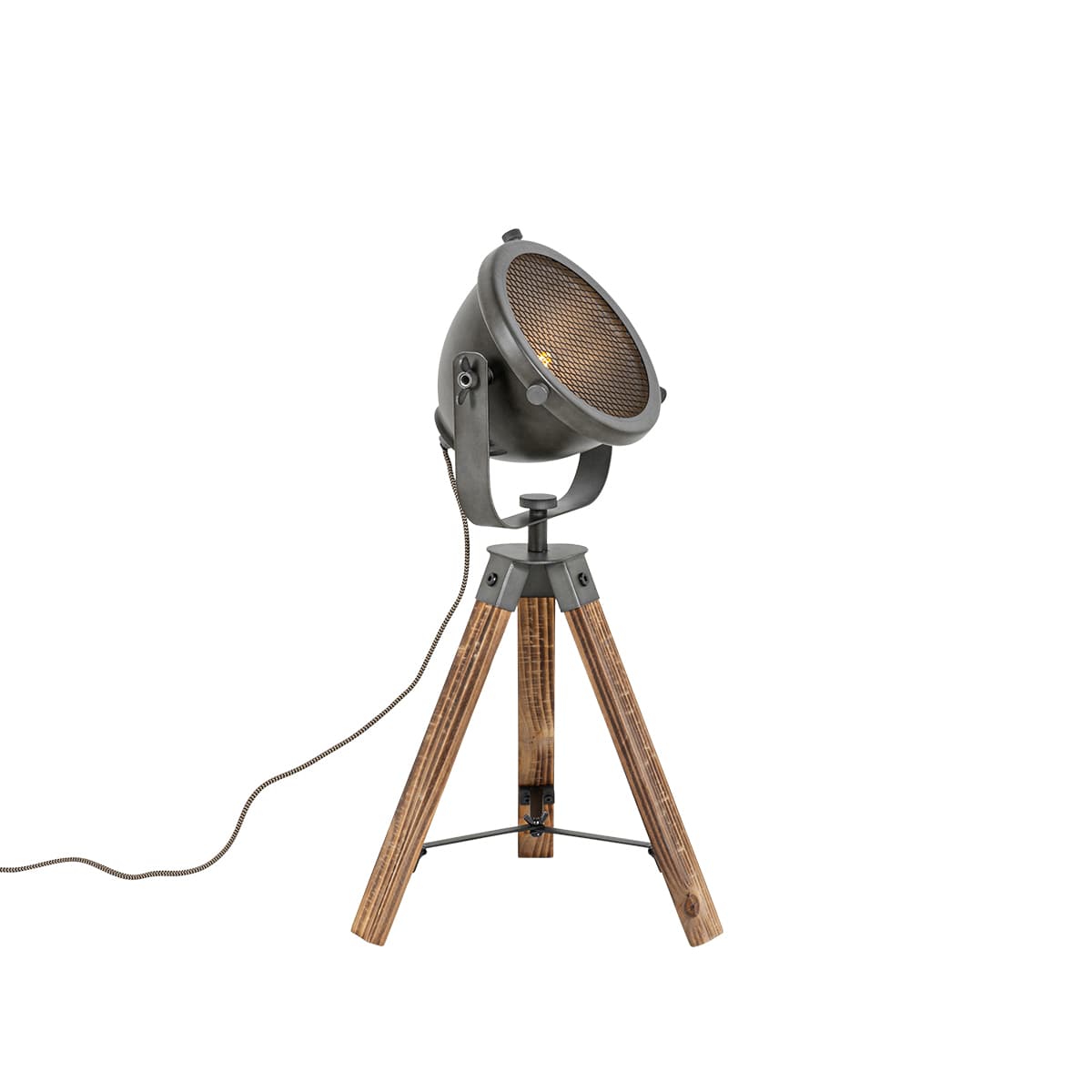 Priemyselná stolná lampa trojnožka oceľ s dreveným sklonom - Emado
