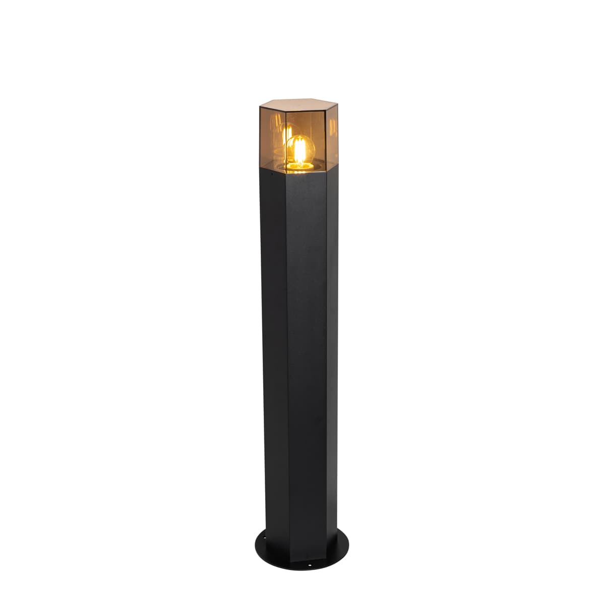 Stojaca vonkajšia lampa čierna s dymovým tienidlom šesťuholníkovým 70 cm - Denmark