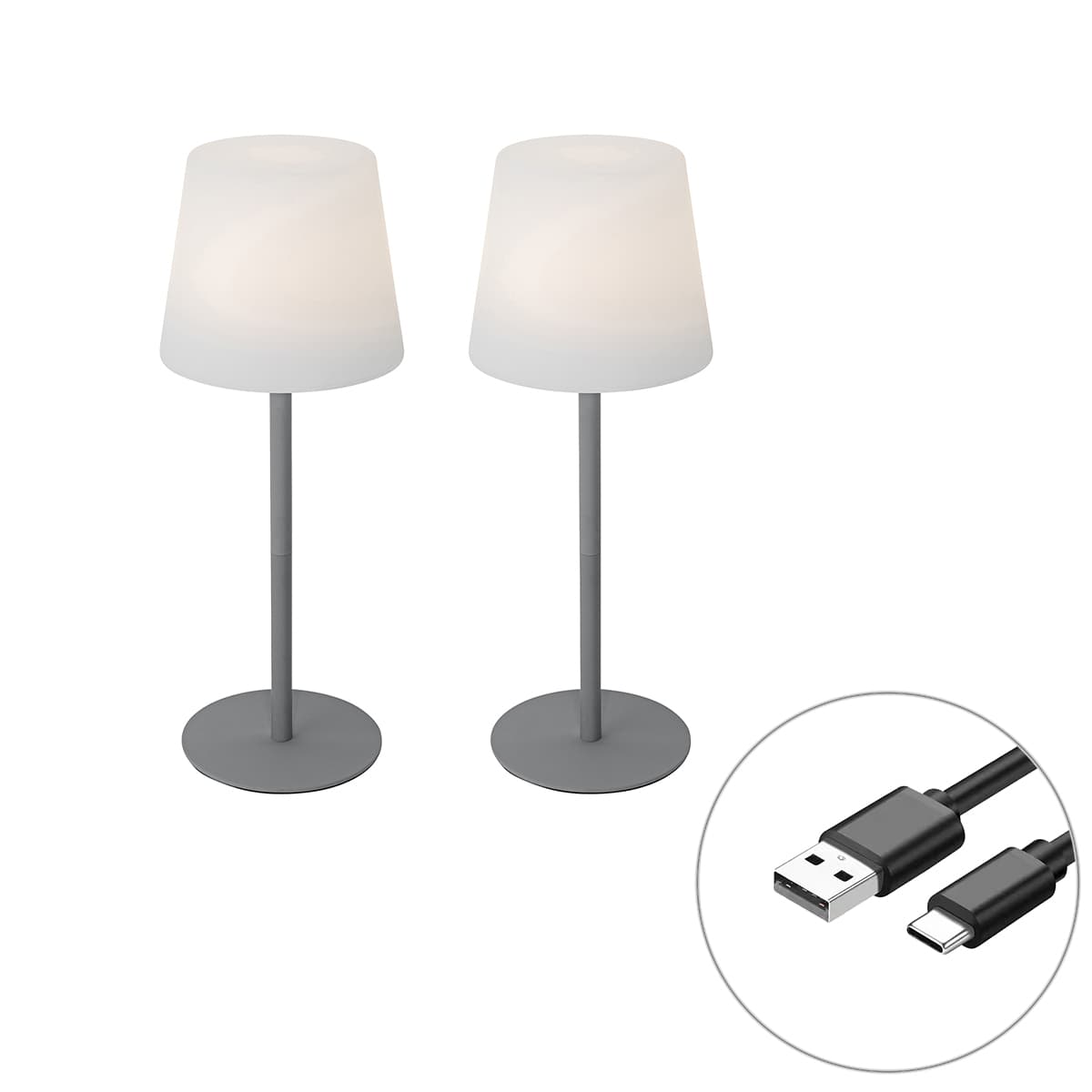 Sada 2 nabíjateľných stolových lámp sivých 40 cm IP54 - Jude