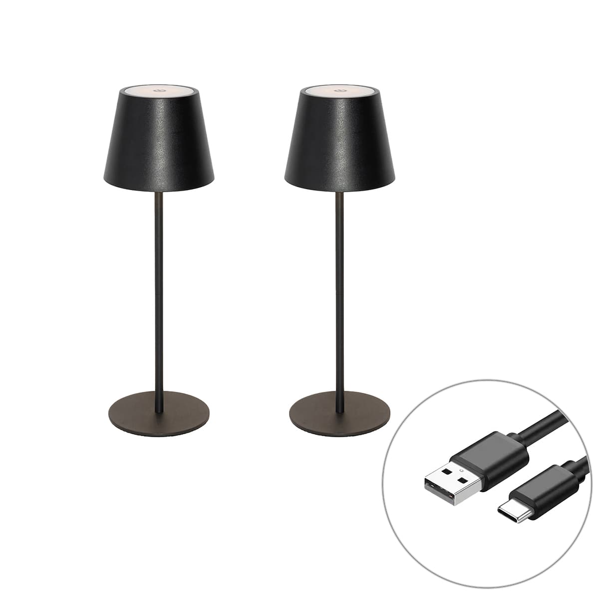 Sada 2 stolových lamp čiernych so stmievačom a nabíjateľných - Murdock