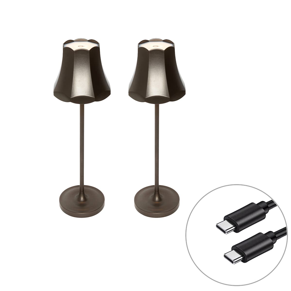 Sada 2 retro stolných lamp tmavá bronz nabíjateľná IP44 - Granny