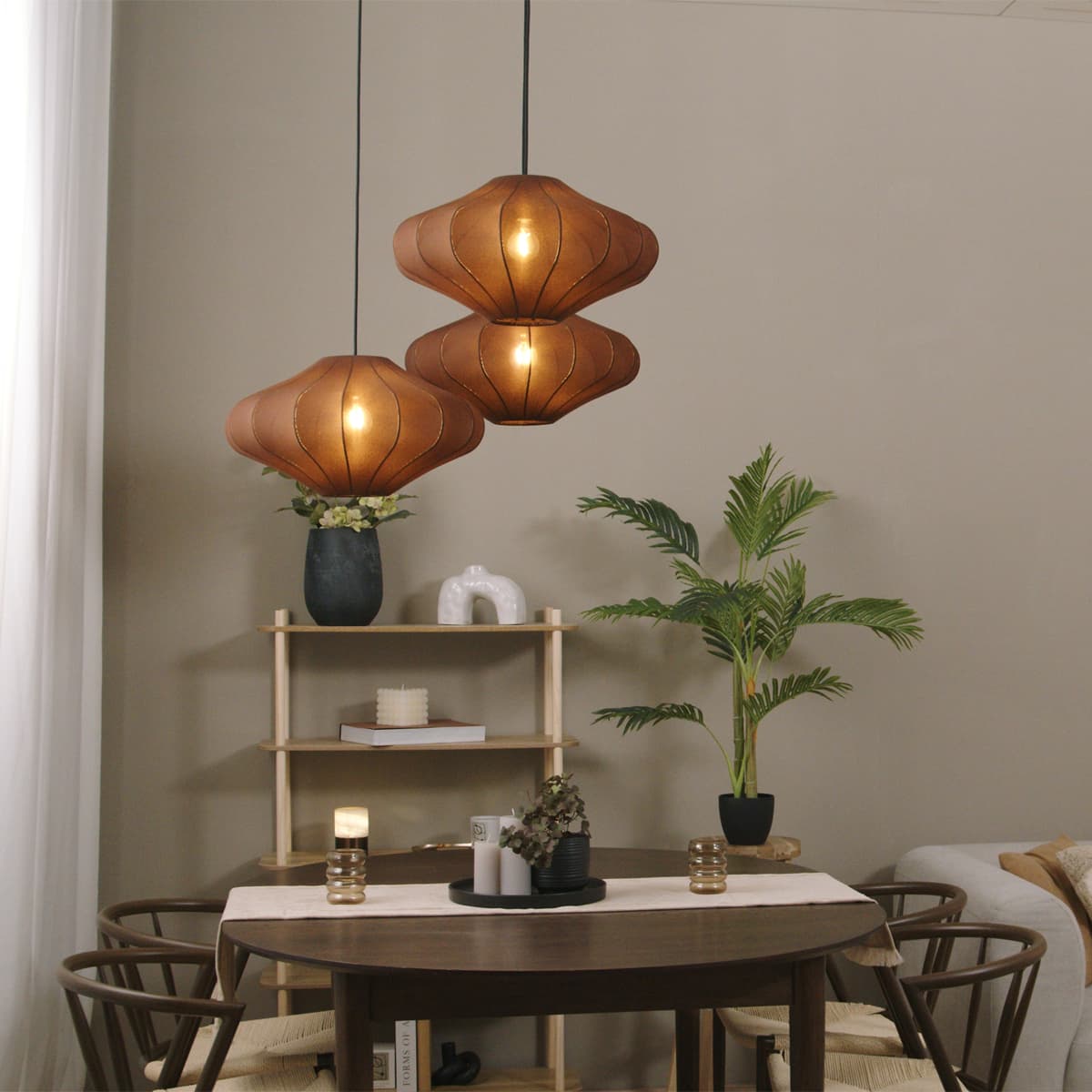Japandi závesná lampa hnedá 50cm 3-svetlá - Plu