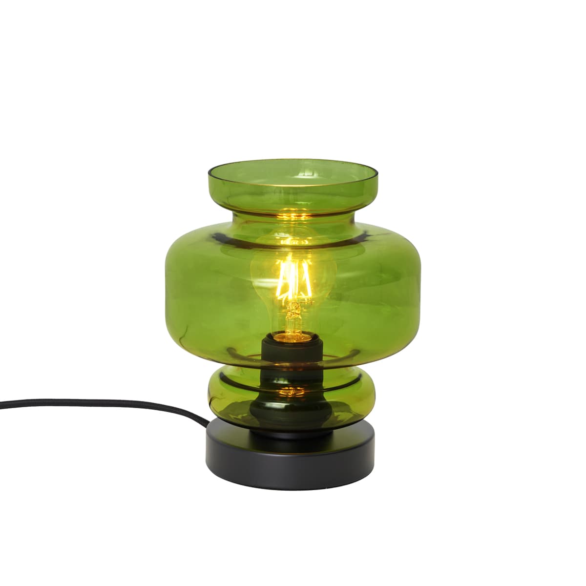 Retro stolná lampa čierna so zeleným sklom - Denise