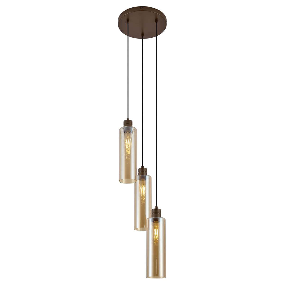 Hotelová elegantná závesná lampa tmavý bronz s jantárovým sklom 3-svetlá - Stavelot