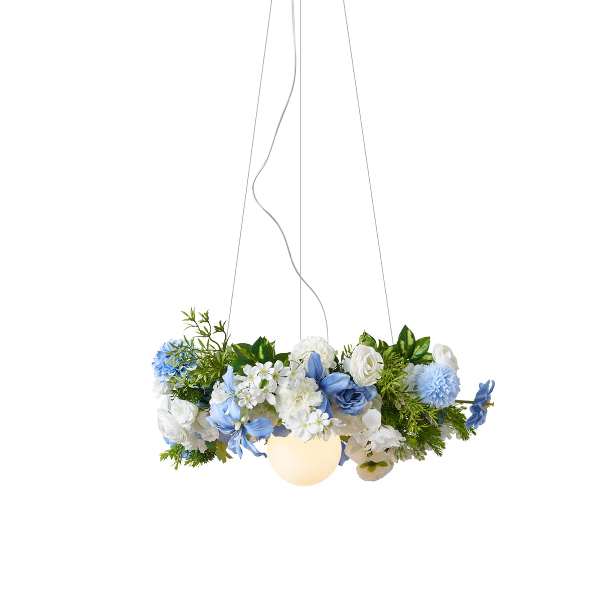 Bohemian závesná lampa čierna s farebnými kvetmi modrá a biela - Flower Power