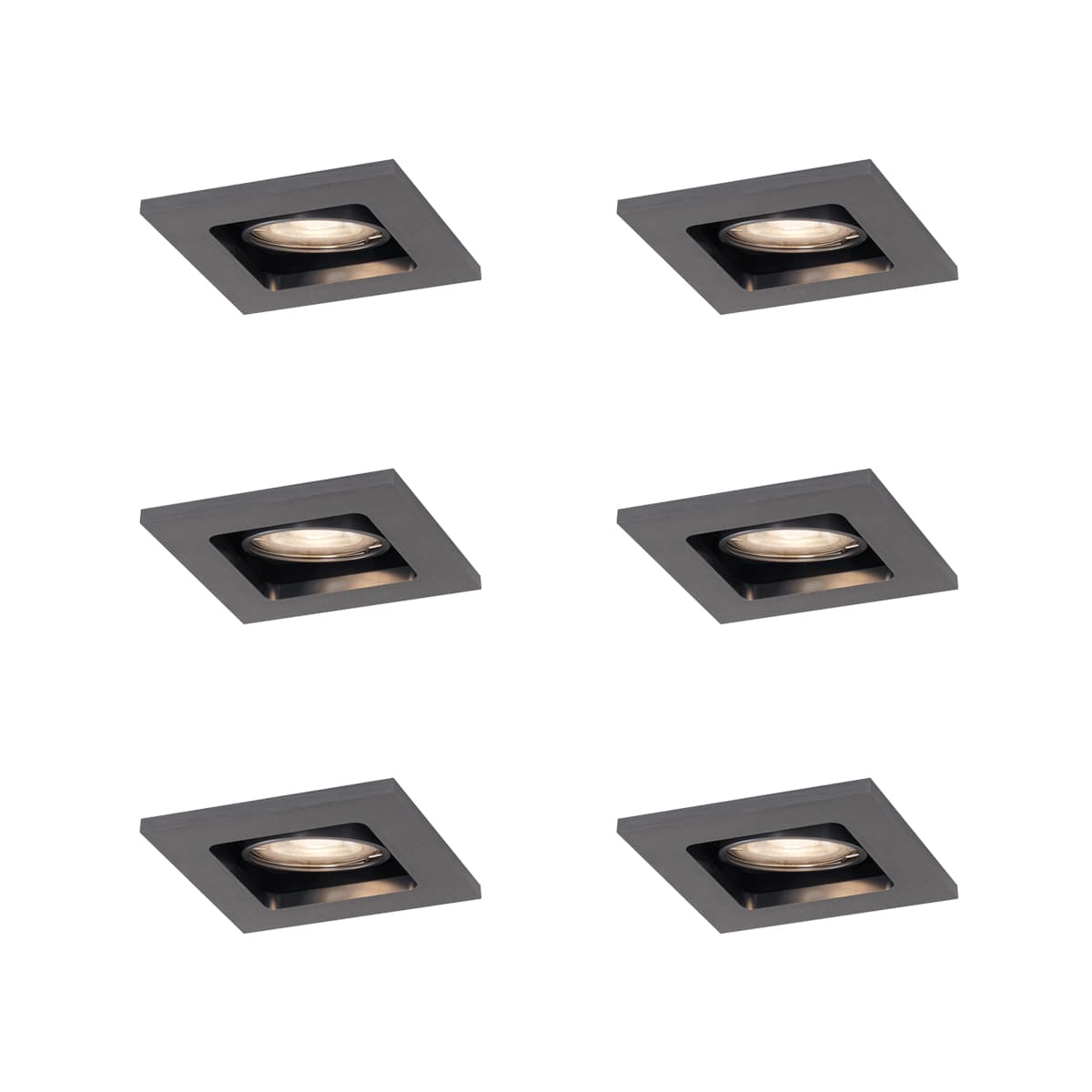 Sada 6 moderných zapustených bodových svetiel Gunmetal GU10 50mm okrúhle naklápacie - Qure