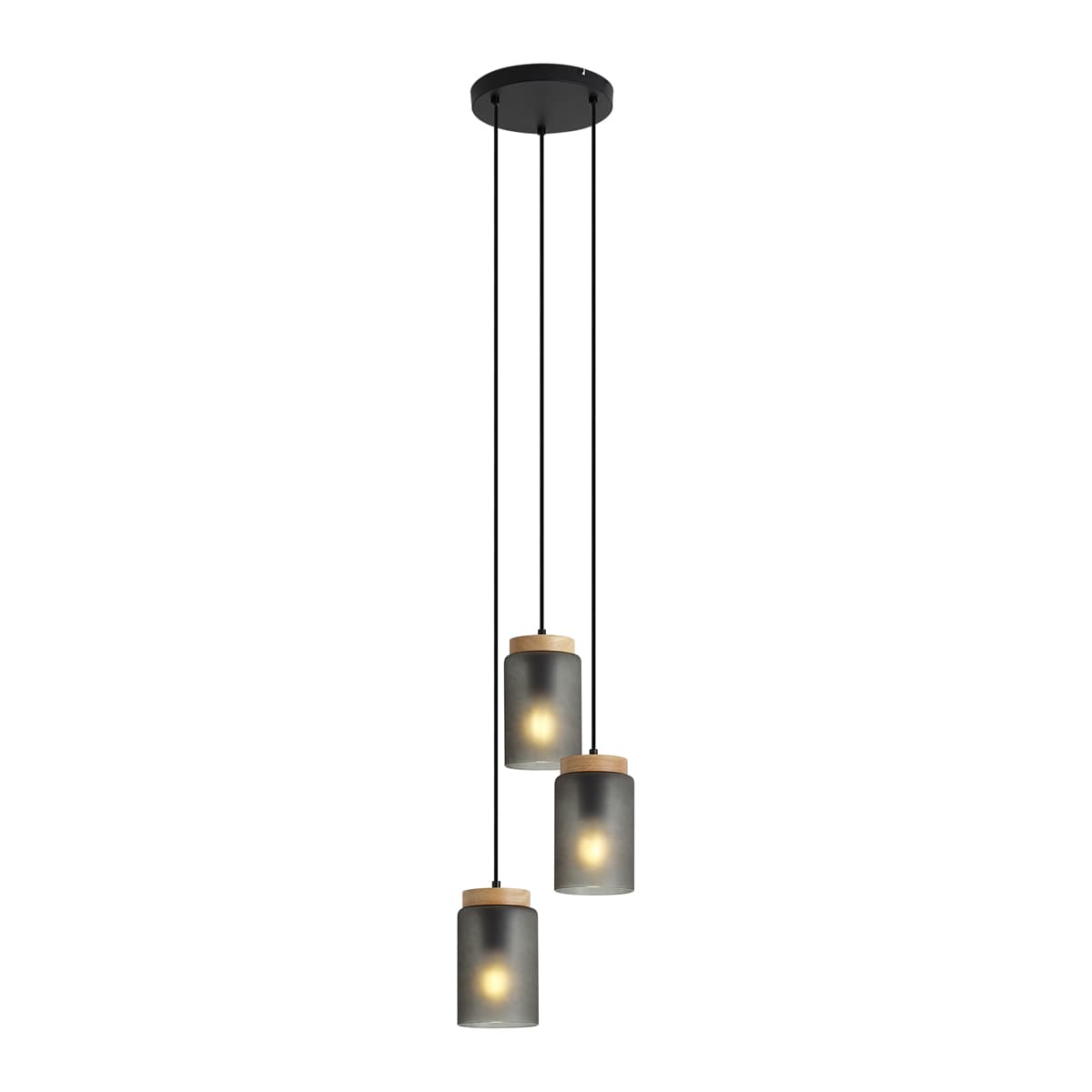 Moderné závesné svietidlo čierne s drevom a matným sivým sklom 3-Lights - Umbra