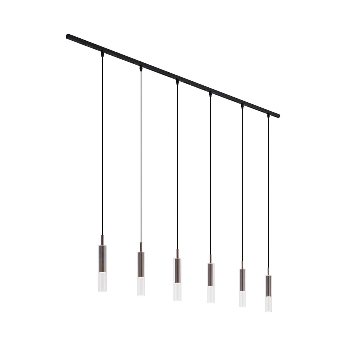Moderný koľajnicový systém čierny so 6 závesnými svietidlami tmavý bronz 1-fázový - Slimline Loyce