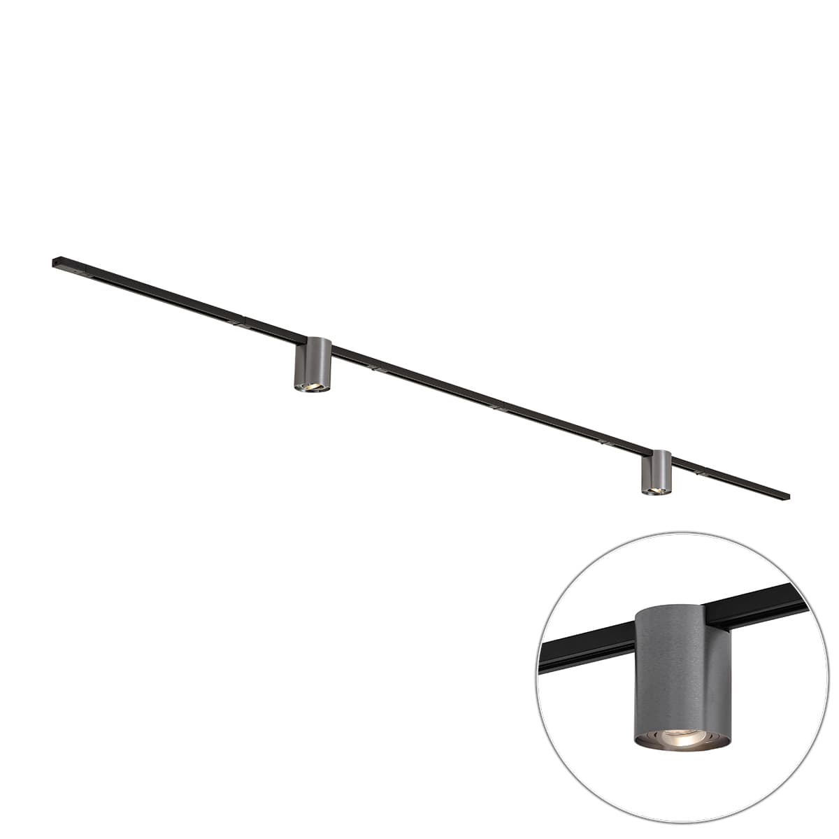 Moderný koľajnicový systém čierny s 2 reflektormi gunmetal 1-fázový - Iconic Rondoo Up