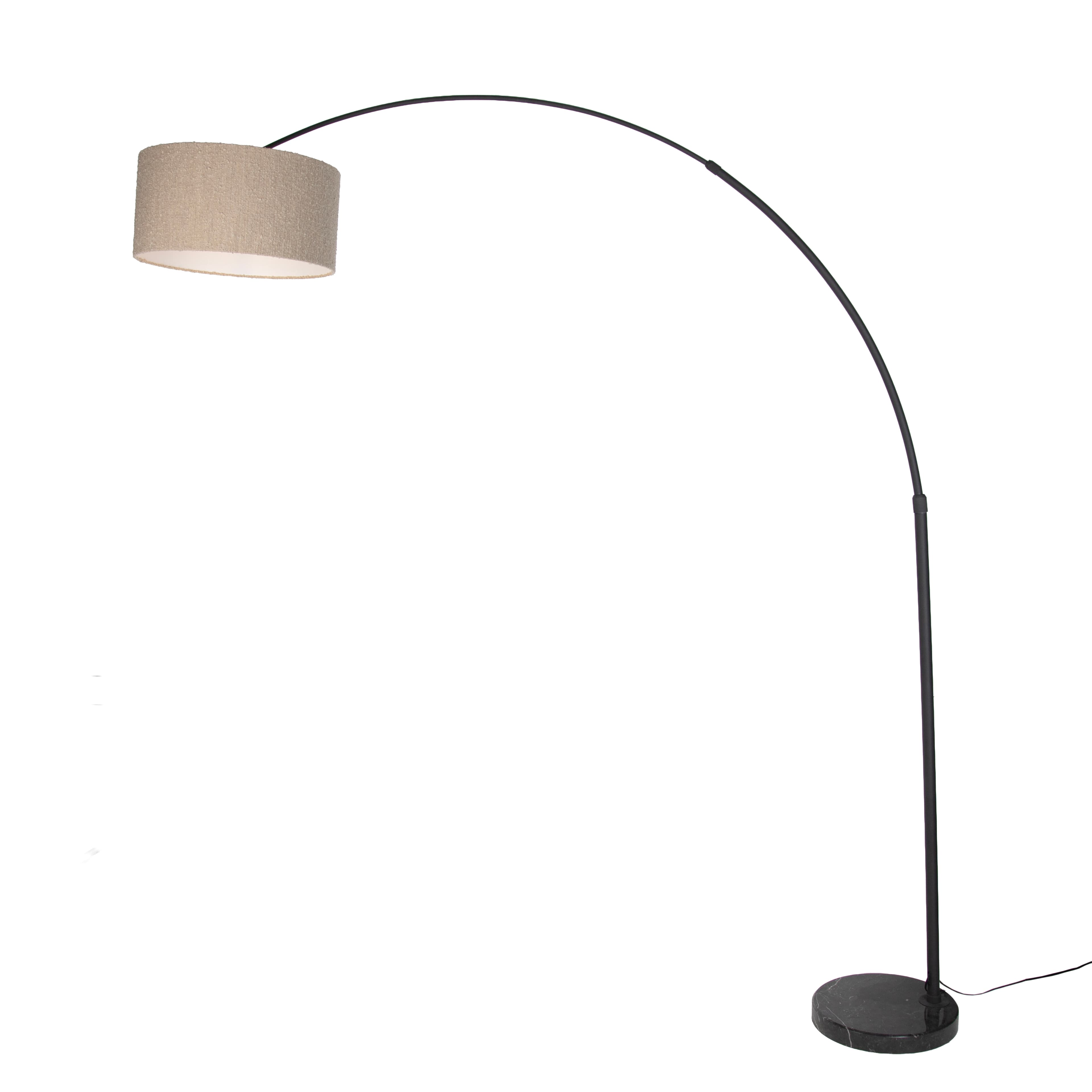 Moderne booglamp zwart met marmeren voet en beige bouclé kap 50cm - XXL