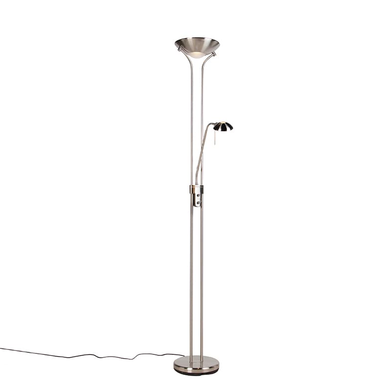 Oceľová stojaca lampa s lampou na čítanie vrátane LED a stmievača - Diva 2