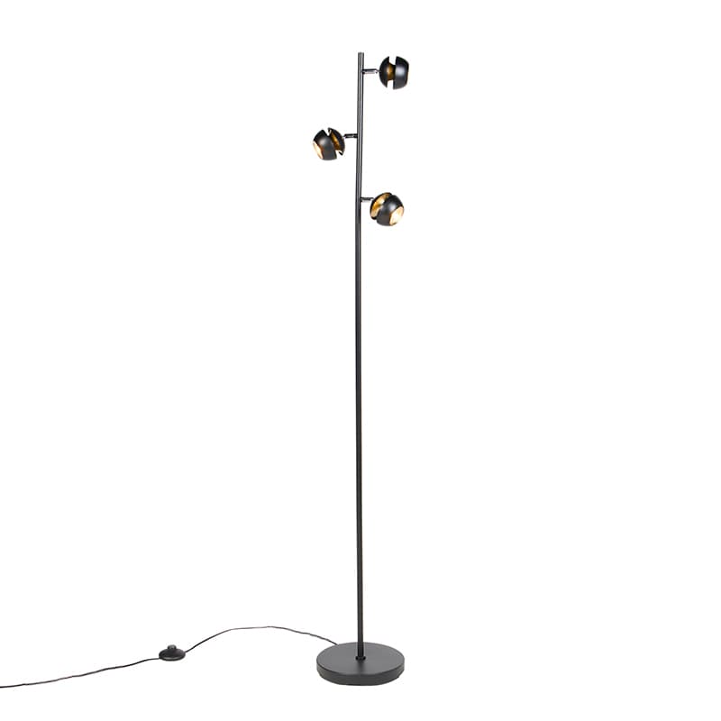 Moderná stojaca lampa 3-svetlá čierna so zlatým vnútrom - Buell Deluxe