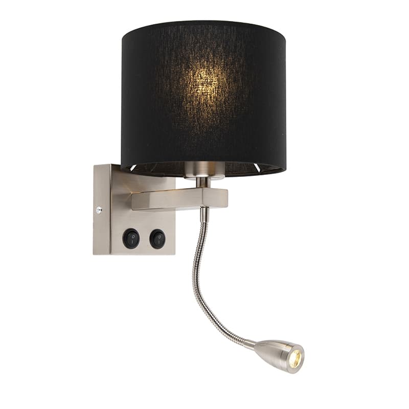 Moderná nástenná lampa oceľ s čiernym tienidlom - Brescia