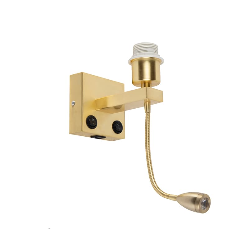 Art Deco nástenná lampa zlatá s USB a flexibilným ramenom - Brescia Combi