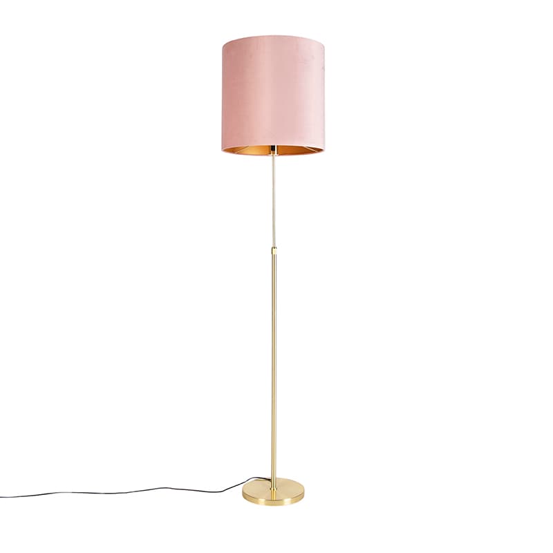 Stojacia lampa zlatá/mosadzná s ružovým zamatovým tienidlom 40/40 cm - Parte