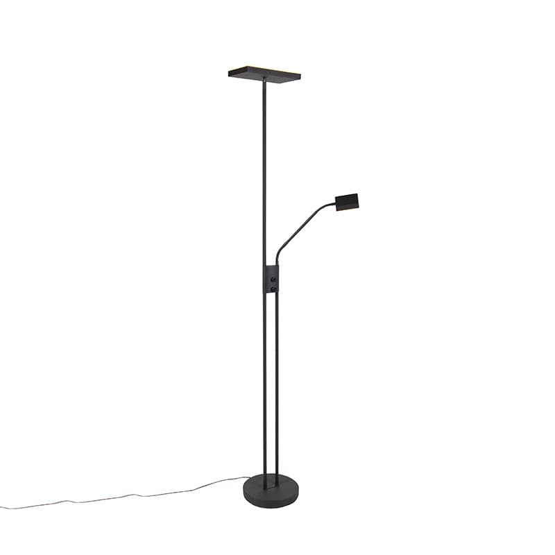 Moderná stojaca lampa čierna vrátane LED a stmievača s lampou na čítanie - Jazzy