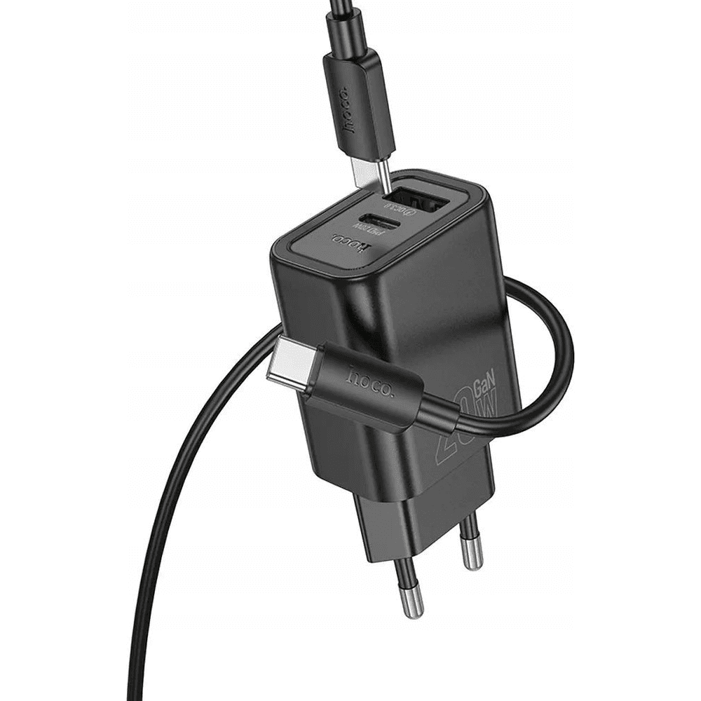 Nabíjačka Hoco 20W USB-A + USB-C PD QC3.0 + kábel Lightning Čierna