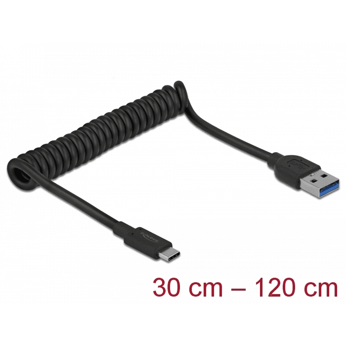 Špirálový kábel USB 3.1 Gen 2, samec typ A na samec Typ-C Delock 85349
