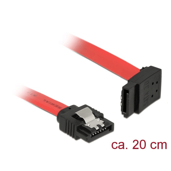SATA kábel 6Gb/s priamy, zahnutý nahor, 20cm, červený Delock 83972