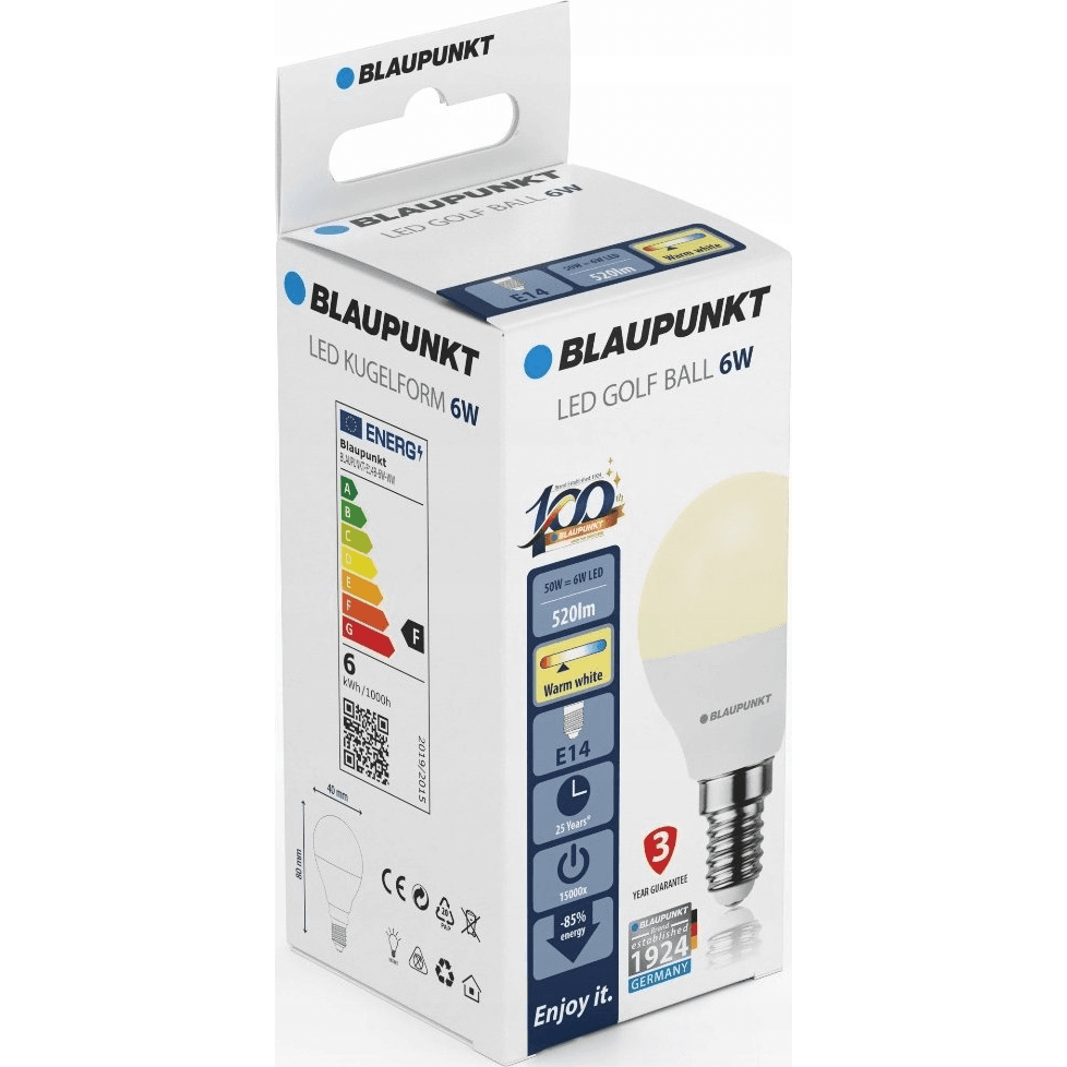Blaupunkt LED žiarovka E14 Guľa 6W Teplá biela