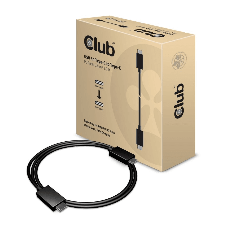 CLUB3D 0.8m, 2xUSB3.1-C USB kábel 1 m USB 3.2 Gen 2 (3.1 Gen 2) USB C Čierna