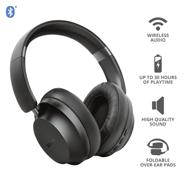 Trust 23550 slúchadlo / náhlavná súprava Slúchadlá s mikrofónom Káblový a bezdrôtový Pres hlavu Hudba Micro-USB Bluetooth Čierna