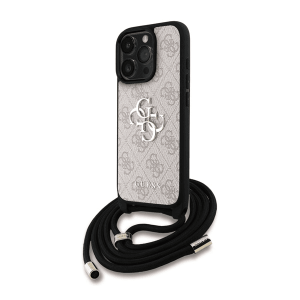 Guess PU 4G Metal Logo Crossbody Popruh Zadný Kryt pre iPhone 16 Pre Pink