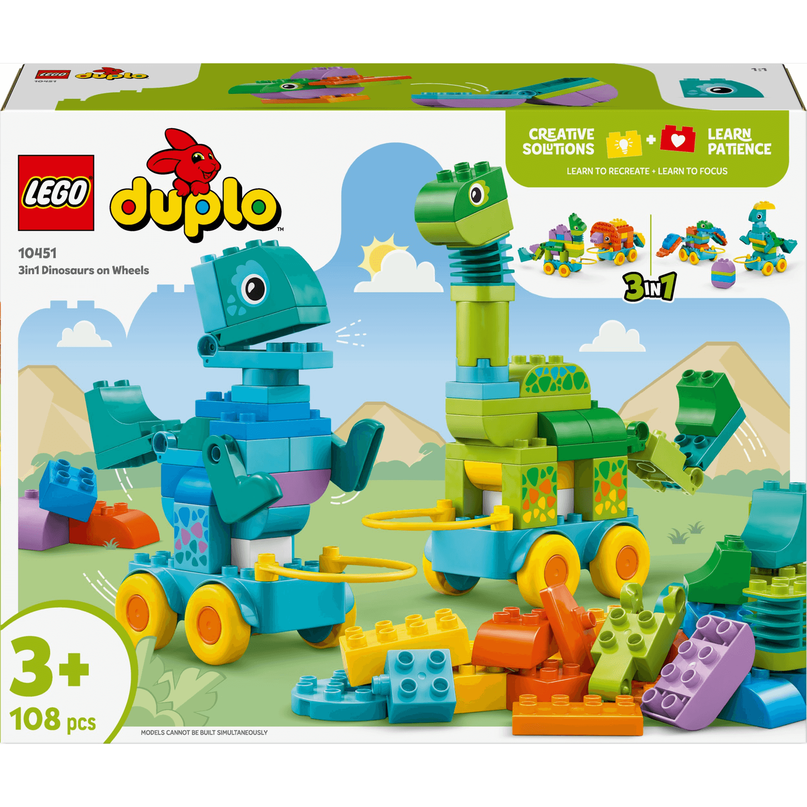 Stavebnica LEGO DUPLO 3 v 1 Dinosauří vozidlá 108 dielikov